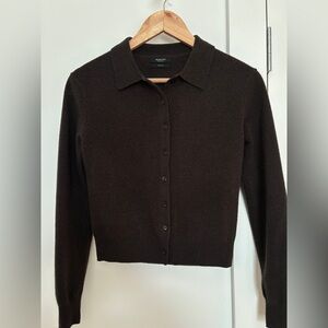 Massimo Dutti Fine Wool Knit Cardigan Dark Brown XS NEW